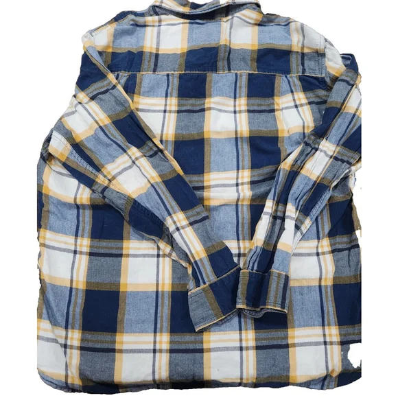 Woolrich Mens Large Long Sleeve Button Down Blue Plaid 100% Organic Cotton Shirt - Picture 3 of 7